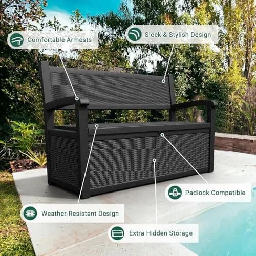 LHBcraft 70 Gallon Lockable Outdoor Storage Bench Waterproof | Heavy-Duty Garden & Patio Seat thumbnail 5