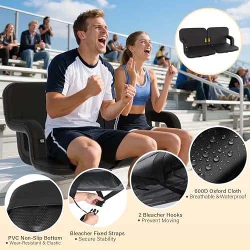 DEKEMASTER 23'' Heated Stadium Seat for Bleachers with Back Support | Portable, 3 Heat Levels, 6 Reclining Positions, Waterproof & Supportive (70-120 chars) thumbnail 5
