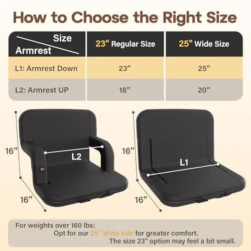 DEKEMASTER 23'' Heated Stadium Seat for Bleachers with Back Support | Portable, 3 Heat Levels, 6 Reclining Positions, Waterproof & Supportive (70-120 chars) thumbnail 2