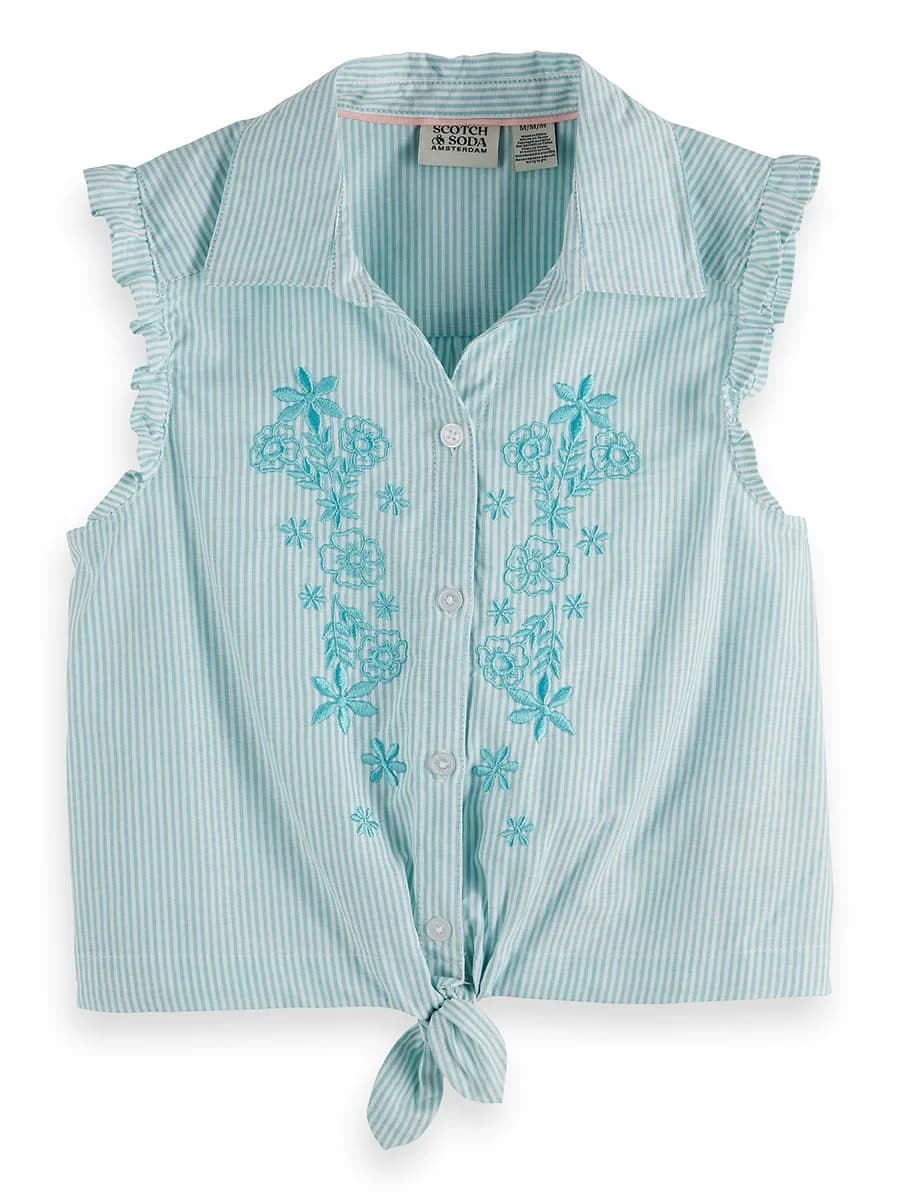 Scotch & Soda Girls 2P Top and Denim Short Set, Marine Blue, M | Summer Casual Outfit for Girls — Marine Blue