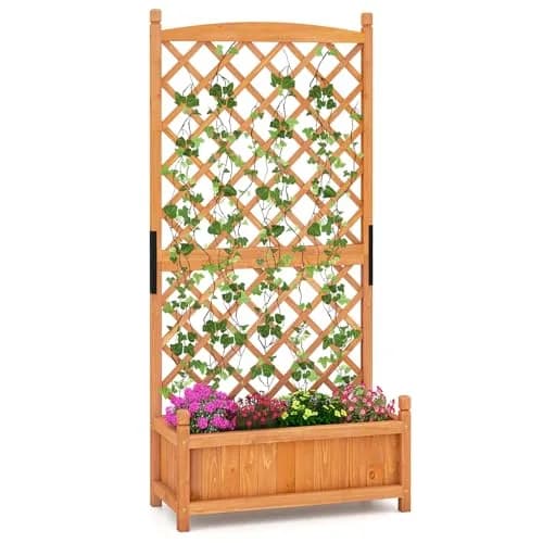HAPPYGRILL 60” Raised Garden Bed with Trellis | Large Wooden Planter for Fruits, Vegetables & Herbs thumbnail 1