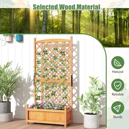 HAPPYGRILL 60” Raised Garden Bed with Trellis | Large Wooden Planter for Fruits, Vegetables & Herbs thumbnail 6