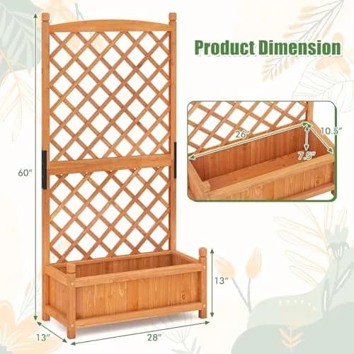 HAPPYGRILL 60” Raised Garden Bed with Trellis | Large Wooden Planter for Fruits, Vegetables & Herbs thumbnail 7