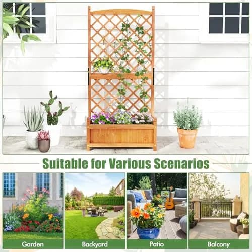 HAPPYGRILL 60” Raised Garden Bed with Trellis | Large Wooden Planter for Fruits, Vegetables & Herbs thumbnail 8