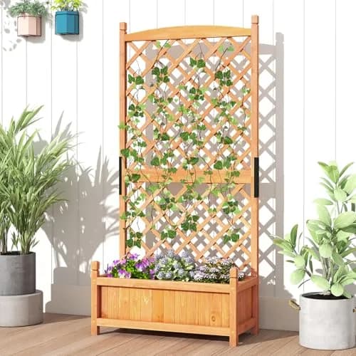 HAPPYGRILL 60” Raised Garden Bed with Trellis | Large Wooden Planter for Fruits, Vegetables & Herbs thumbnail 2