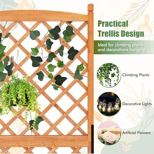 HAPPYGRILL 60” Raised Garden Bed with Trellis | Large Wooden Planter for Fruits, Vegetables & Herbs thumbnail 3