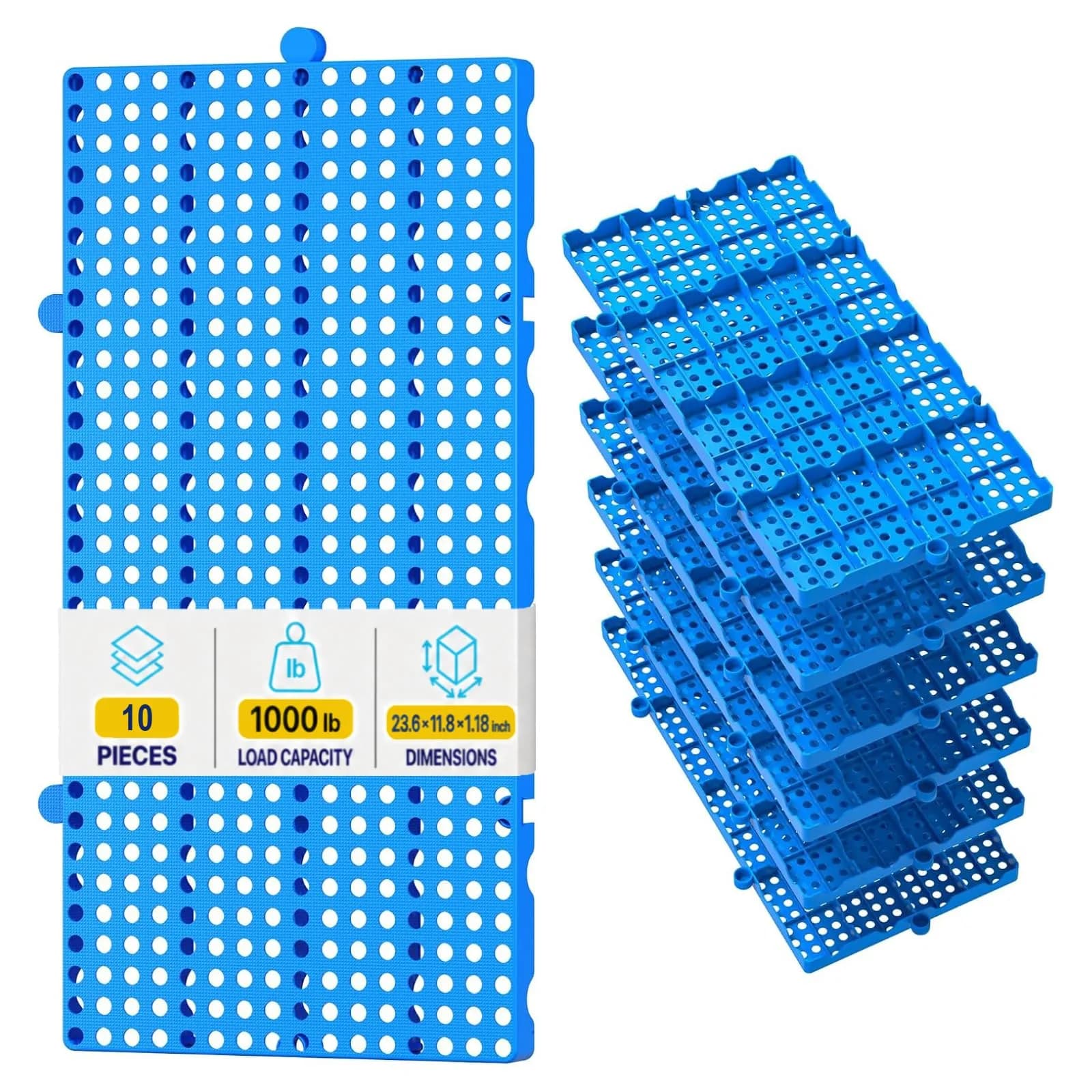 XyVoltic Plastic Pallets 10 Pack | Basement Storage, 1000lb Capacity, Blue — Blue