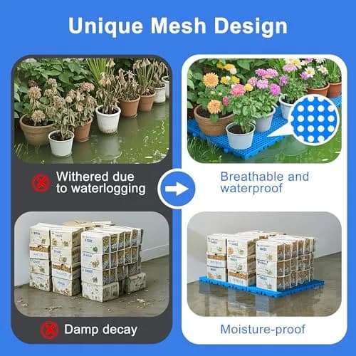 XyVoltic Plastic Pallets 10 Pack | Basement Storage, 1000lb Capacity, Blue thumbnail 6