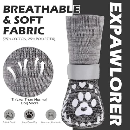 EXPAWLORER Anti-Slip Dog Socks XL (3.5in Paw Width) | Prevent Licking & Slipping on Hot Pavement & Floors thumbnail 6