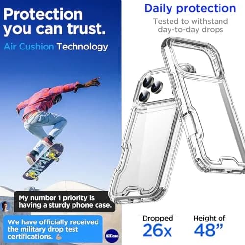 AICase for iPhone 17 Pro Max Clear,Heavy Duty 3-Layer Drop Protection | Shockproof & Anti-Yellowing thumbnail 5