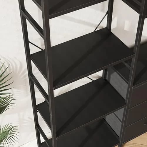 AFLUI Triple Bookshelf with 3 Fabric Drawers | 5-Tier Book Shelf & 10 Display Shelves, Black, 47'' Wide thumbnail 6
