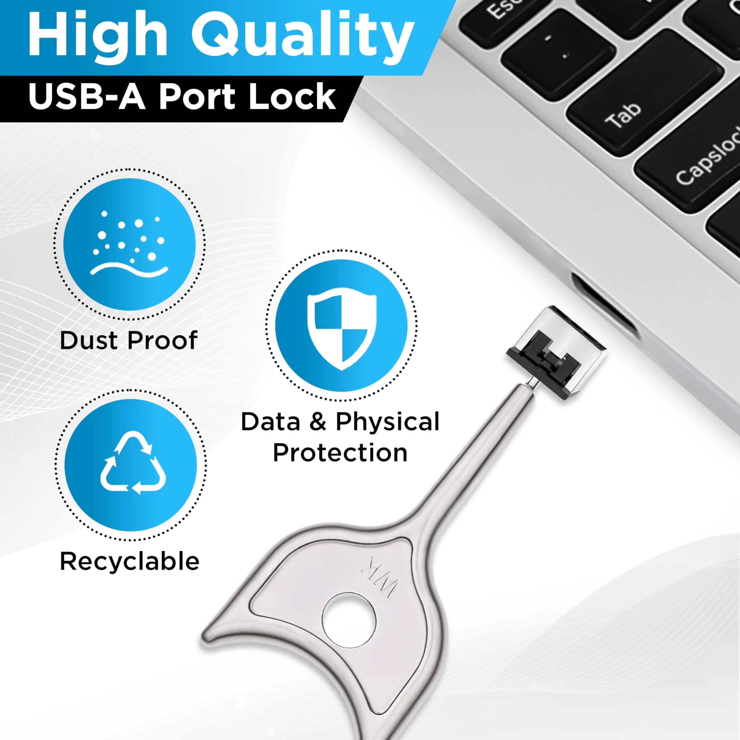 PortPlugs USB A Metal Port Blockers 5 Pack with Key | Physical Security for Desktops, Laptops, Servers - view 6
