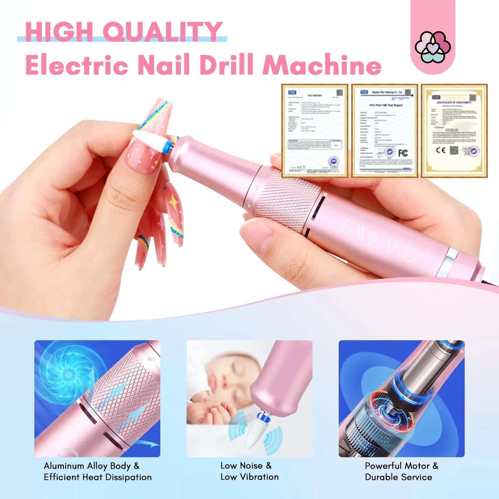 SAVILAND Advance Nail Drill Professional 40000 RPM Cordless Electric File with 13 Bits & 56 Sanding Bands | For Acrylic Nails - view 4