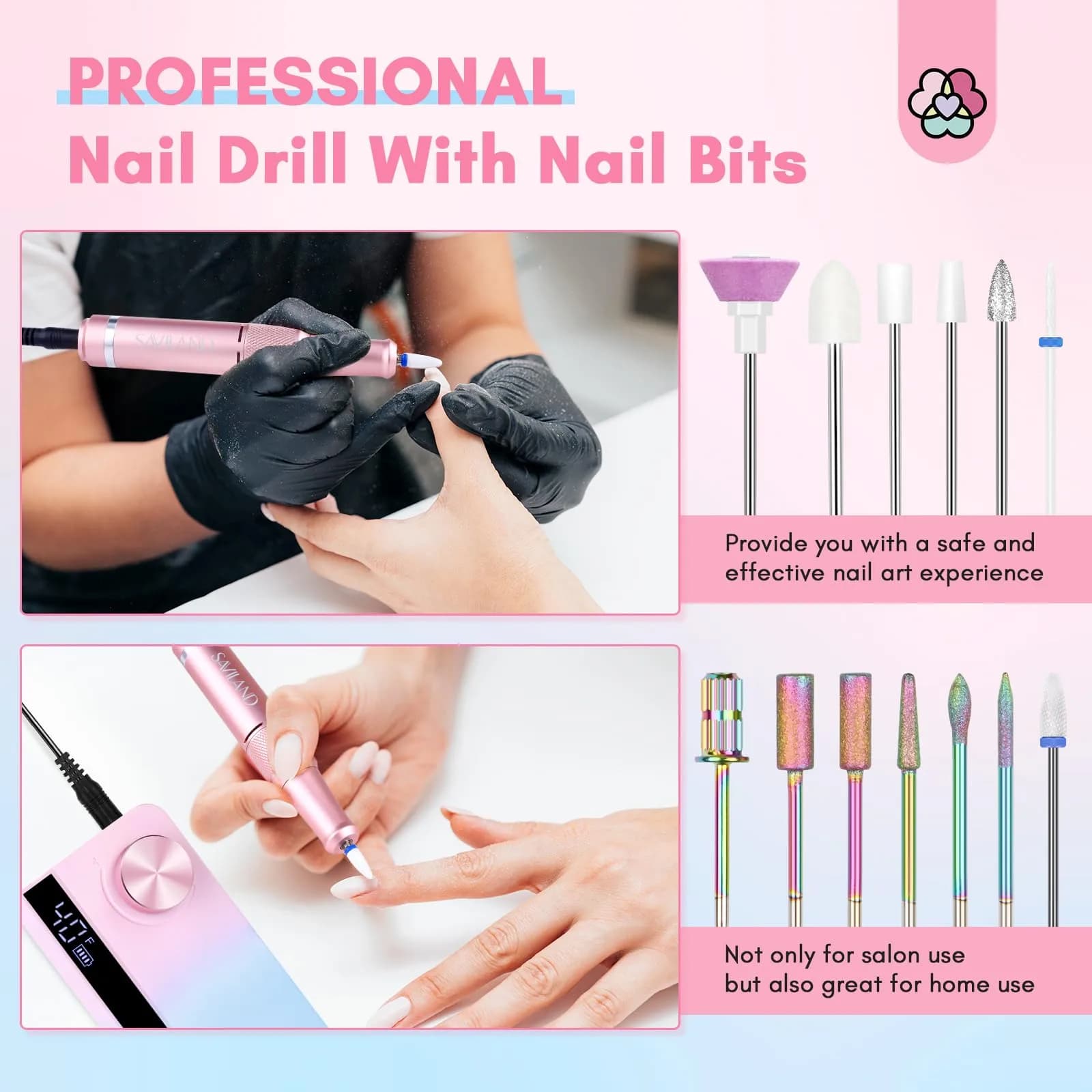 SAVILAND Advance Nail Drill Professional 40000 RPM Cordless Electric File with 13 Bits & 56 Sanding Bands | For Acrylic Nails - view 5