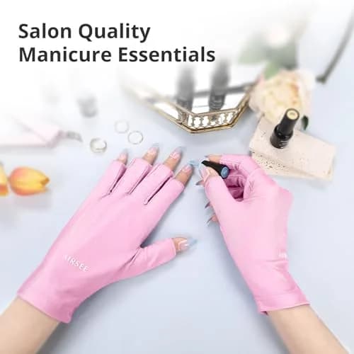 AIRSEE UV Protection Gloves for Nail Lamp, Fingerless, Light Pink | UPF50+ Shield thumbnail 4