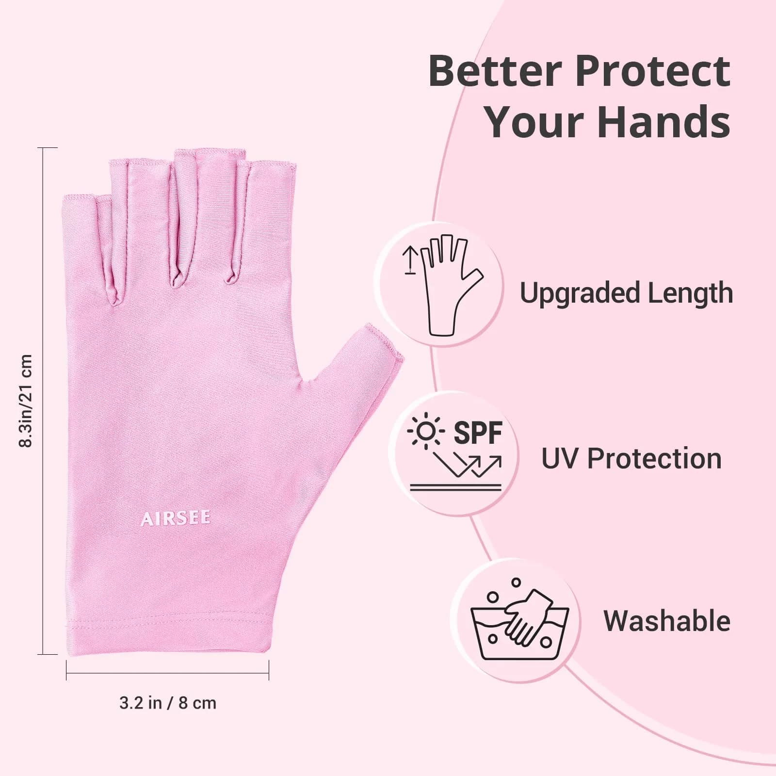 AIRSEE UV Protection Gloves for Nail Lamp, Fingerless, Light Pink | UPF50+ Shield - view 5
