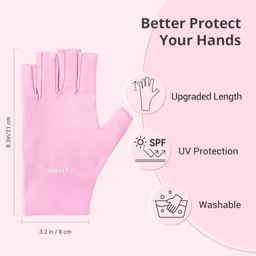 AIRSEE UV Protection Gloves for Nail Lamp, Fingerless, Light Pink | UPF50+ Shield thumbnail 5
