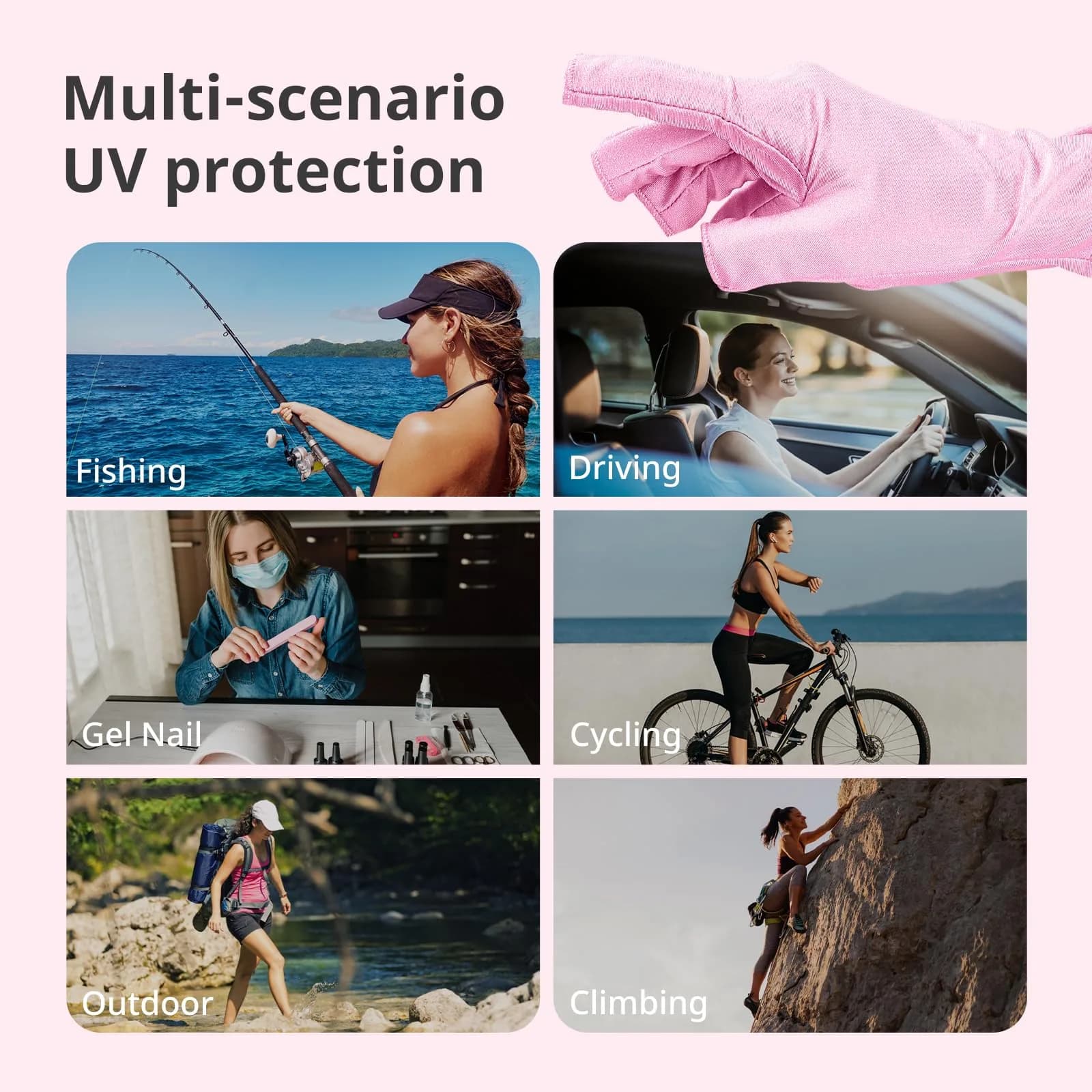 AIRSEE UV Protection Gloves for Nail Lamp, Fingerless, Light Pink | UPF50+ Shield - view 6