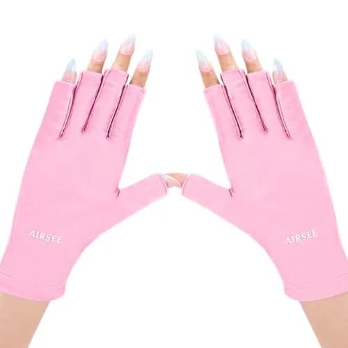 AIRSEE UV Protection Gloves for Nail Lamp, Fingerless, Light Pink | UPF50+ Shield thumbnail 1
