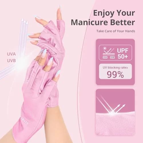 AIRSEE UV Protection Gloves for Nail Lamp, Fingerless, Light Pink | UPF50+ Shield thumbnail 2