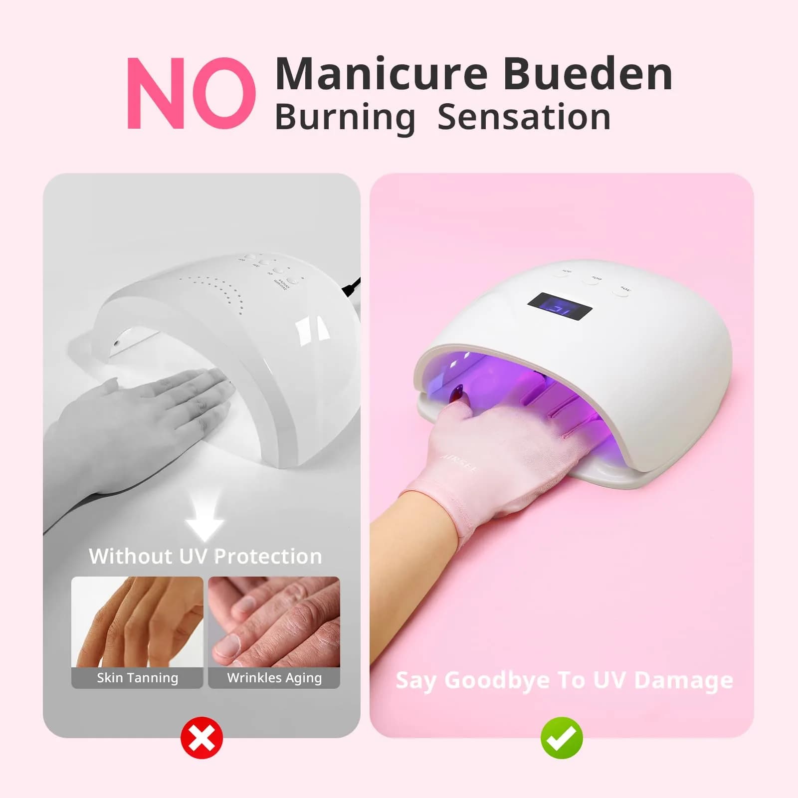 AIRSEE UV Protection Gloves for Nail Lamp, Fingerless, Light Pink | UPF50+ Shield - view 3