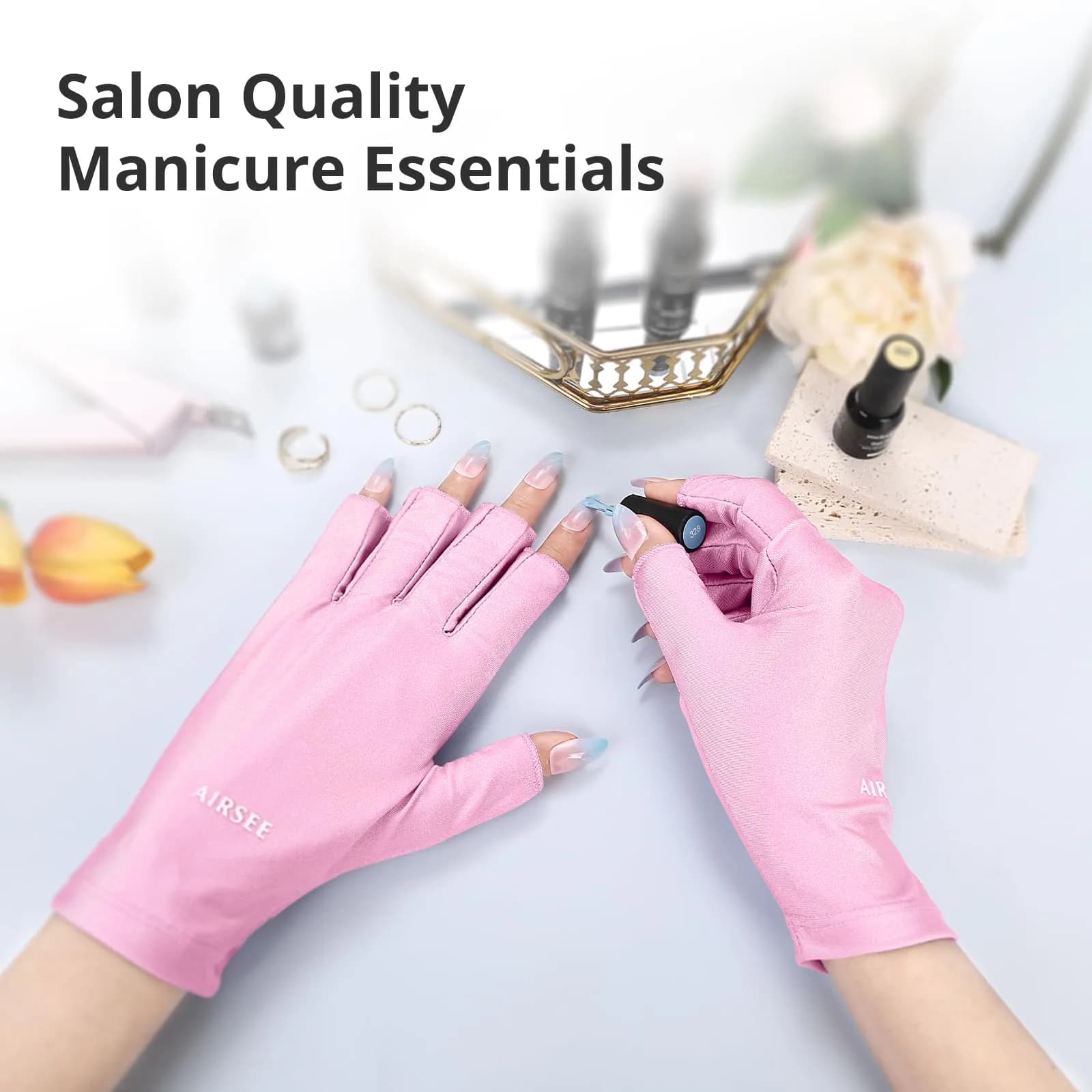 AIRSEE UV Protection Gloves for Nail Lamp, Fingerless, Light Pink | UPF50+ Shield - view 4