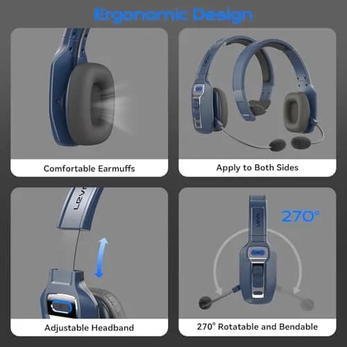 LEVN Bluetooth Headset with Microphone | 60 Hrs Battery, AI Noise Cancelling, On-Ear Wireless Headphones for Trucker & Office thumbnail 5