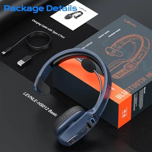LEVN Bluetooth Headset with Microphone | 60 Hrs Battery, AI Noise Cancelling, On-Ear Wireless Headphones for Trucker & Office thumbnail 7