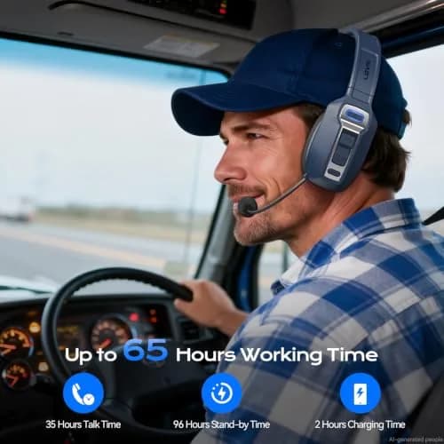 LEVN Bluetooth Headset with Microphone | 60 Hrs Battery, AI Noise Cancelling, On-Ear Wireless Headphones for Trucker & Office thumbnail 3
