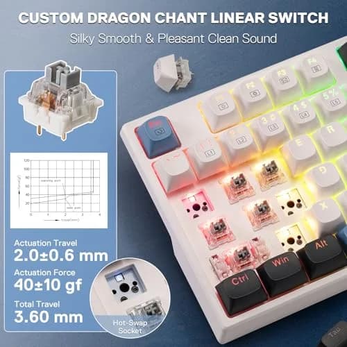 Redragon K668 Wired Gasket RGB Gaming Keyboard 108-Key Hot-Swap | Glacier Azure thumbnail 5