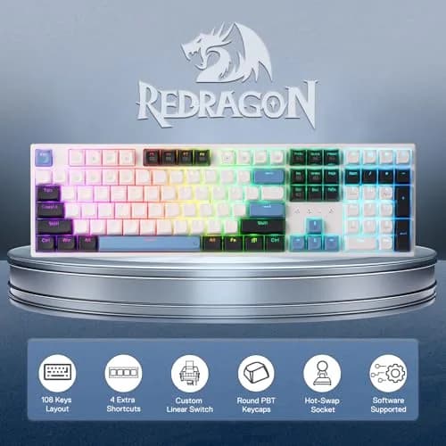 Redragon K668 Wired Gasket RGB Gaming Keyboard 108-Key Hot-Swap | Glacier Azure thumbnail 2