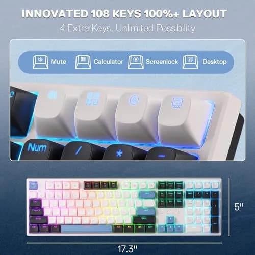 Redragon K668 Wired Gasket RGB Gaming Keyboard 108-Key Hot-Swap | Glacier Azure thumbnail 3