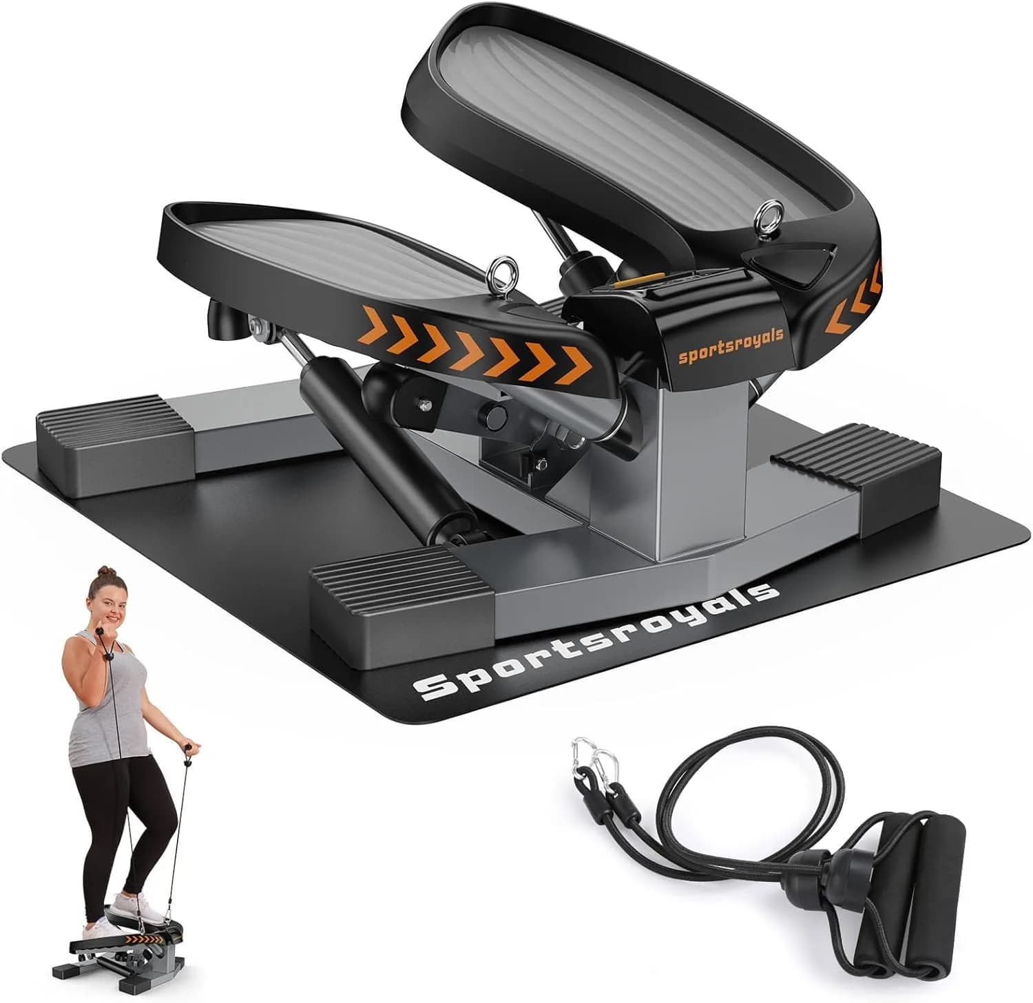 Sportsroyals Twist Stair Stepper with Resistance Bands & Exercise Mat | Fat Burning & Compact Design