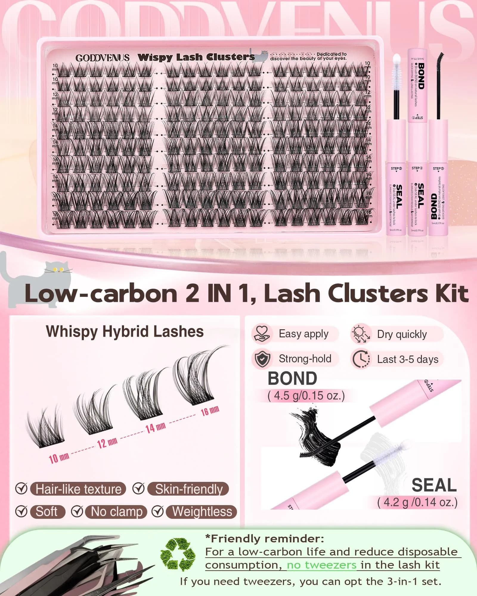 Goddvenus Wispy Lash Clusters 180pcs (C Curl) | Natural DIY Lash Extension Kit - view 5