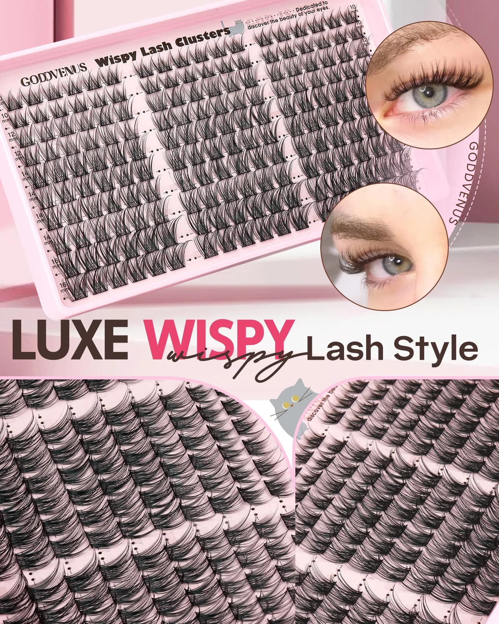 Goddvenus Wispy Lash Clusters 180pcs (C Curl) | Natural DIY Lash Extension Kit - view 6