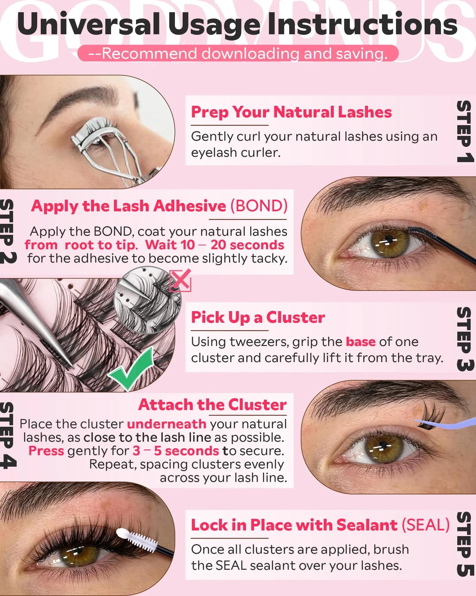 Goddvenus Wispy Lash Clusters 180pcs (C Curl) | Natural DIY Lash Extension Kit - view 7