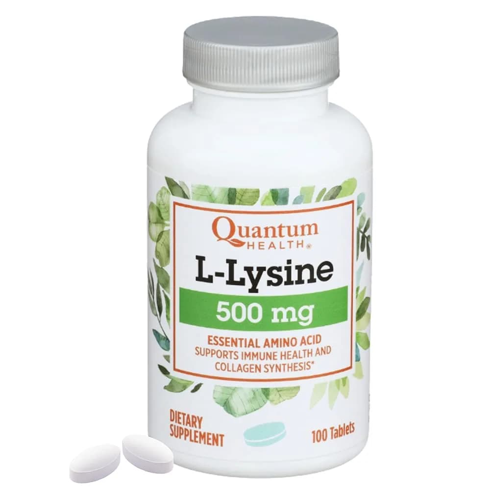 Quantum L-Lysine 500 mg Essential Amino Acid Supplement | Supports Collagen, Bone & Immune Health — White