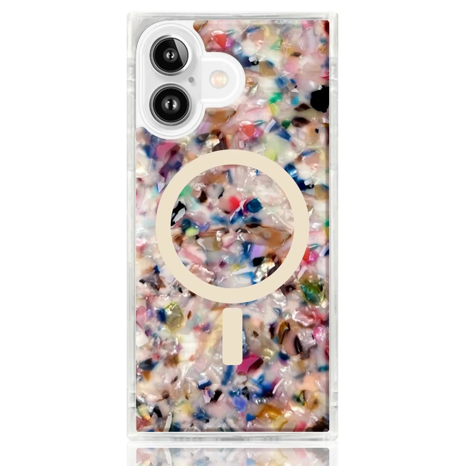 FLAUNT Official Square iPhone 17 Case - Rainbow Confetti Tortoise Shell | Shockproof & MagSafe Compatible