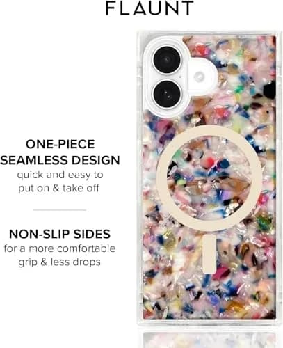 FLAUNT Official Square iPhone 17 Case - Rainbow Confetti Tortoise Shell | Shockproof & MagSafe Compatible thumbnail 8