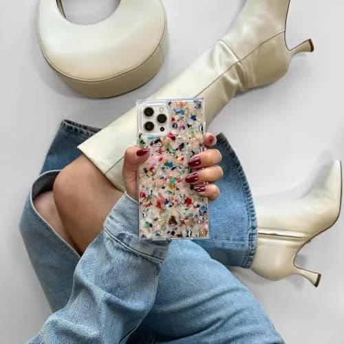 FLAUNT Official Square iPhone 17 Case - Rainbow Confetti Tortoise Shell | Shockproof & MagSafe Compatible thumbnail 2