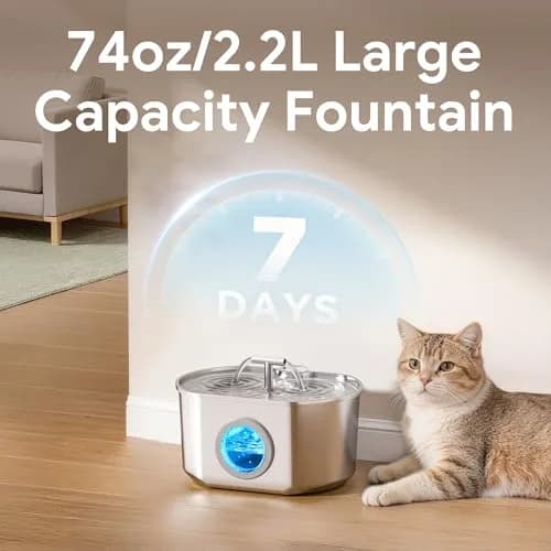 Neareal Cat Water Fountain Stainless Steel 2.2L | Quiet, Durable & Easy to Clean thumbnail 2