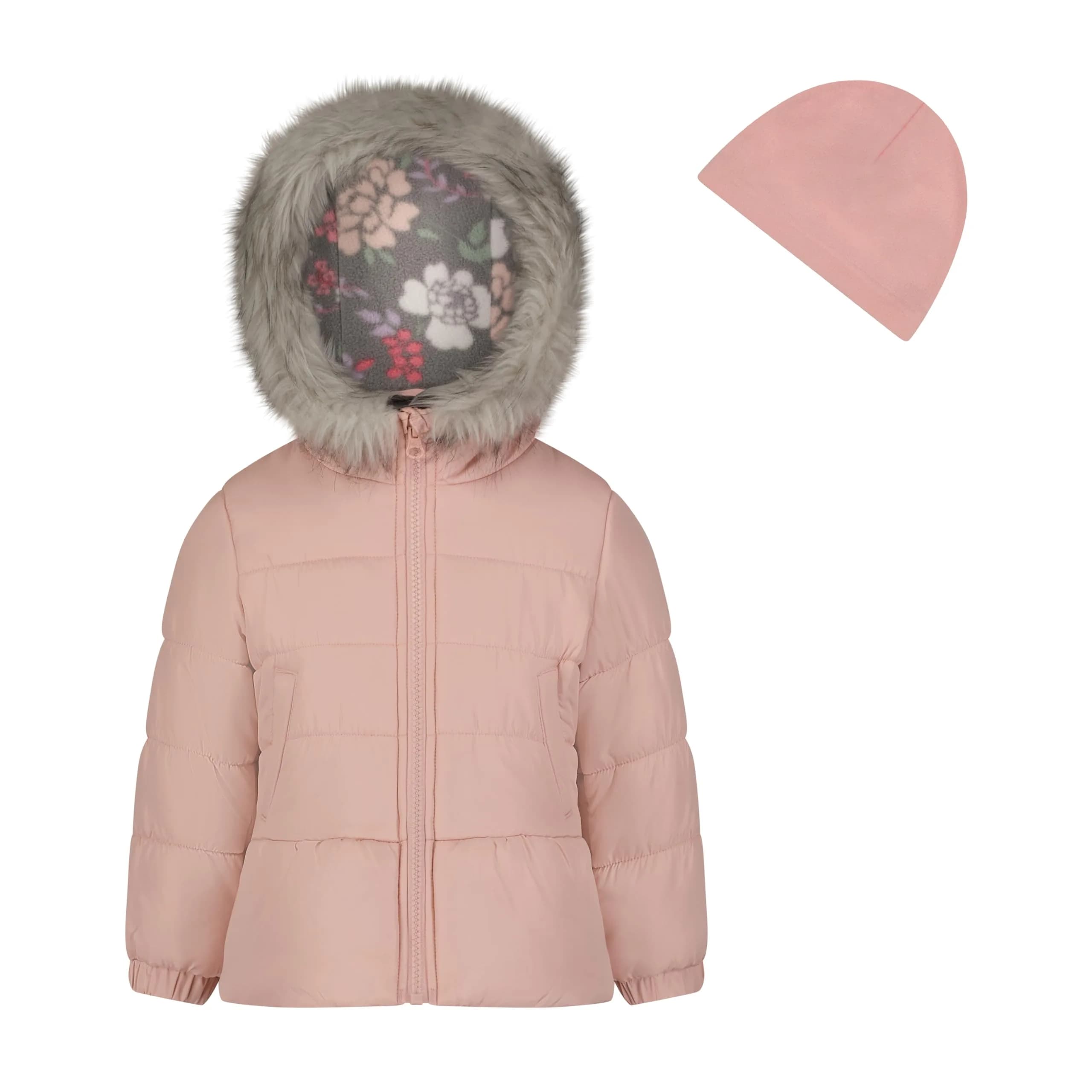Weather Tamer Girls' Lilac 3T Winter Puffer Jacket with Faux Fur Hood & Beanie | Warm, Wind-Resistant, Machine Washable