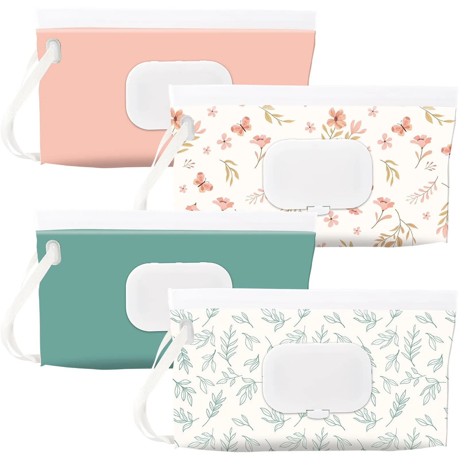 FEBSNOW PatternJ Baby Wipe Dispenser 4 Pack | Portable Refillable Wet Wipe Holder with Wrist Loop - main product image