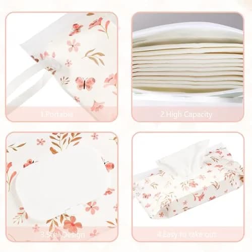 FEBSNOW 4Pcs Baby Wipe Dispenser Holder | Portable Refillable Wet Wipe Pouch thumbnail 4