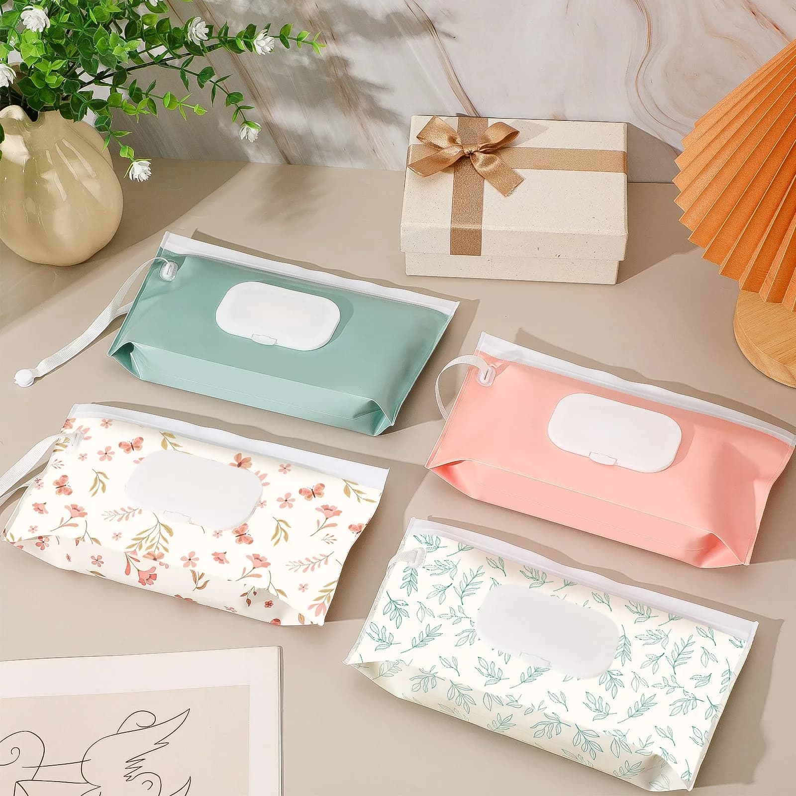 FEBSNOW 4Pcs Baby Wipe Dispenser Holder | Portable Refillable Wet Wipe Pouch - view 5