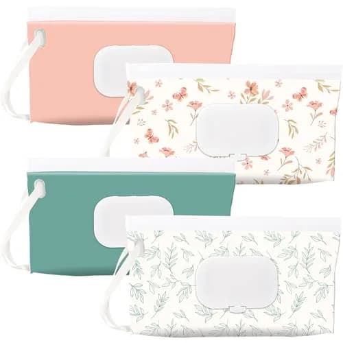 FEBSNOW 4Pcs Baby Wipe Dispenser Holder | Portable Refillable Wet Wipe Pouch thumbnail 1