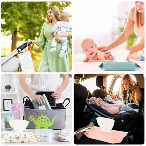 FEBSNOW 4Pcs Baby Wipe Dispenser Holder | Portable Refillable Wet Wipe Pouch thumbnail 7