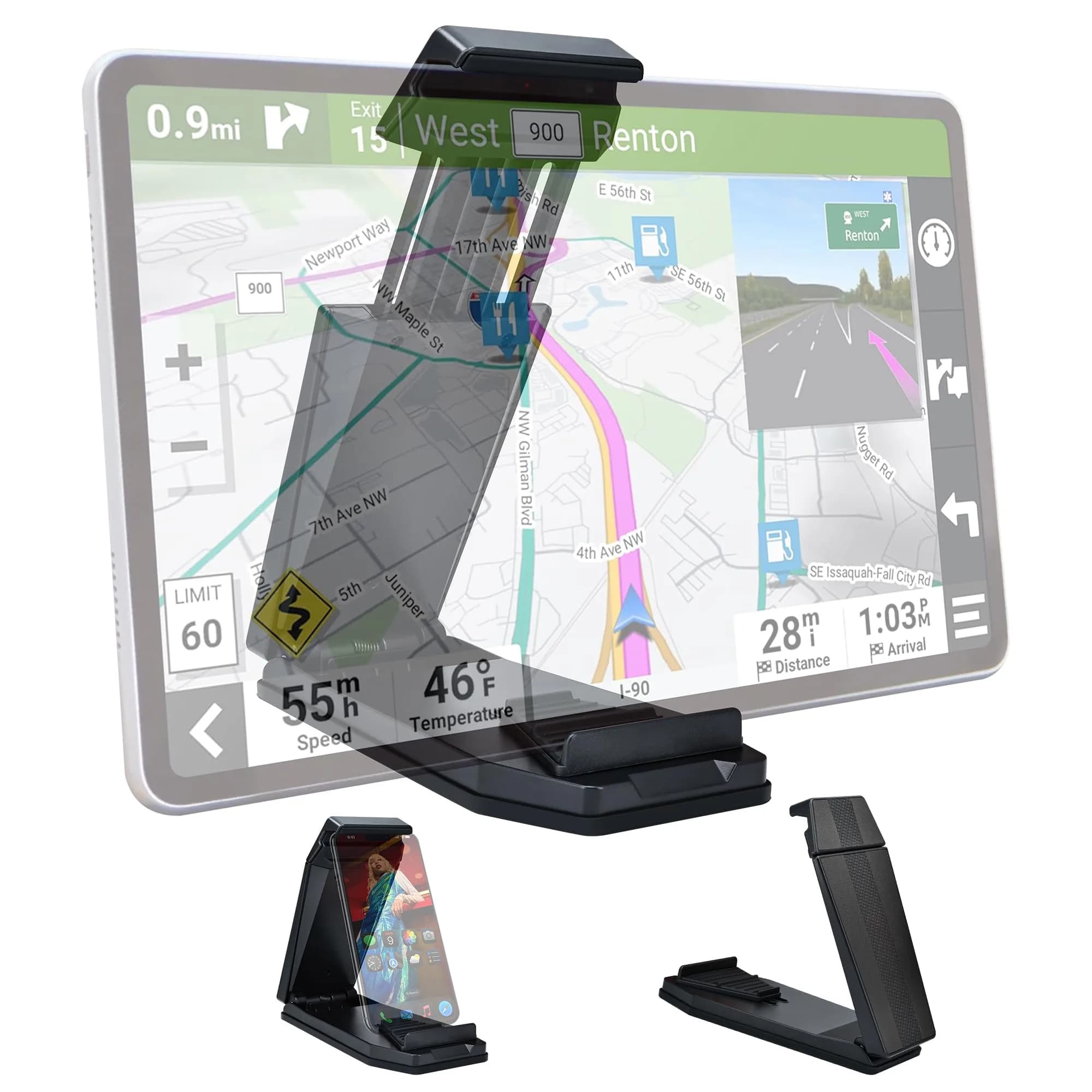 iSaddle Mini Dashboard GPS Mount Holder Phone Tablet PC Navigation (83mm*147mm) | Universal Car & Home Mount — Black