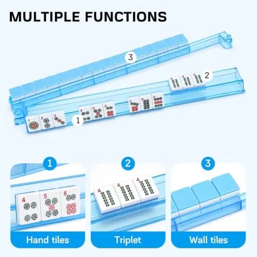CAYOULR Blue Mahjong Racks with Pushers Set of 4 Clear Acrylic Holders | ASTM-Tested for Kids 3-6 thumbnail 4
