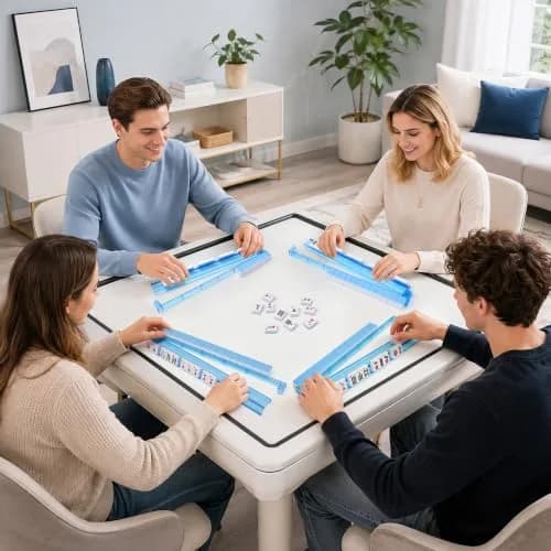 CAYOULR Blue Mahjong Racks with Pushers Set of 4 Clear Acrylic Holders | ASTM-Tested for Kids 3-6 thumbnail 6